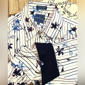 NEW! Faconnable Multi-Blue Striped Floral Button Down, XL